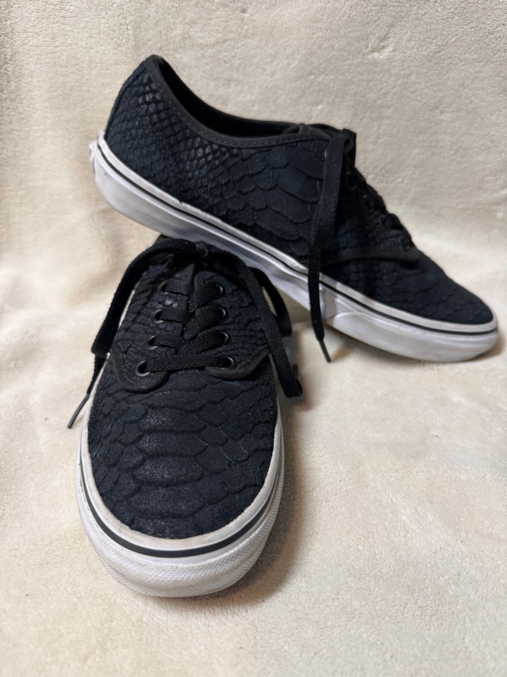 Vans Black Snakeskin-Texture Low-Top Sneakers